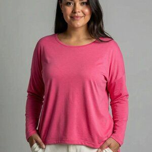 Uget Women's Pink Longline High Low Hem Long Sleeve Casual Top Plus Size XXL